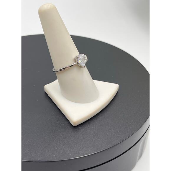 Sterling Silver Romantic CZ Pear and Round Shaped Bypass Adjustable Ring Sz 9+ - Picture 3 of 8